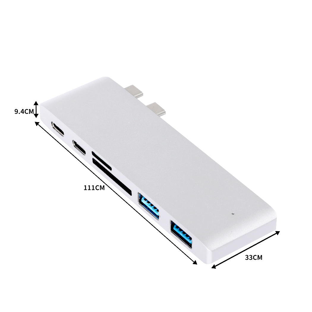 USB 3.0 Type-C HUB 6 Port Powered Adapter Silver-1910112870520197122
